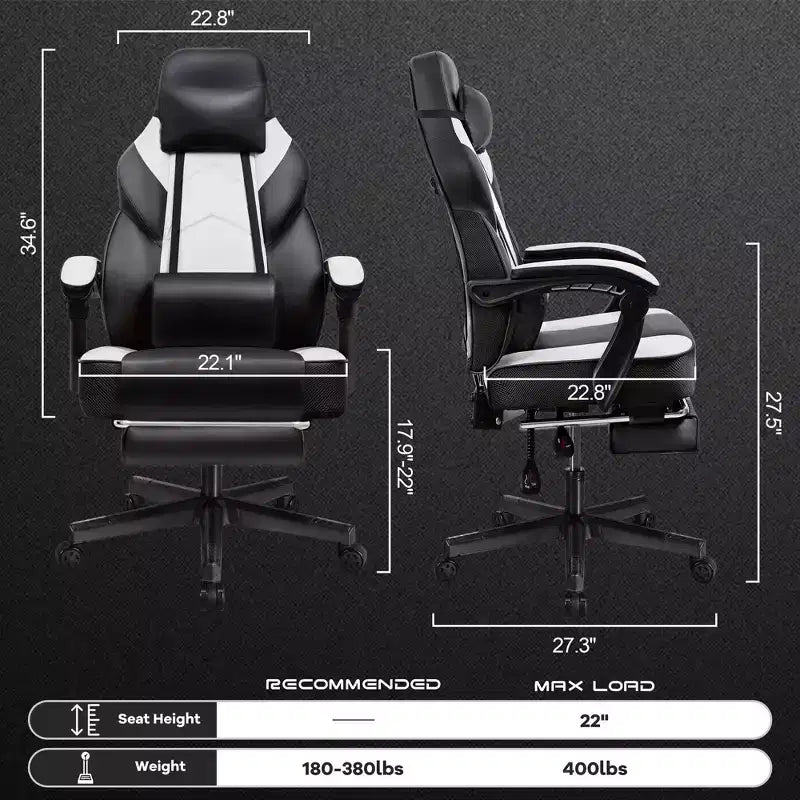 Sedia da Gaming con Schienale Alto con Poggiapiedi, Supporto Lombare Massaggiante e Girevole a 360°, Regolabile in Altezza, Pelle PU