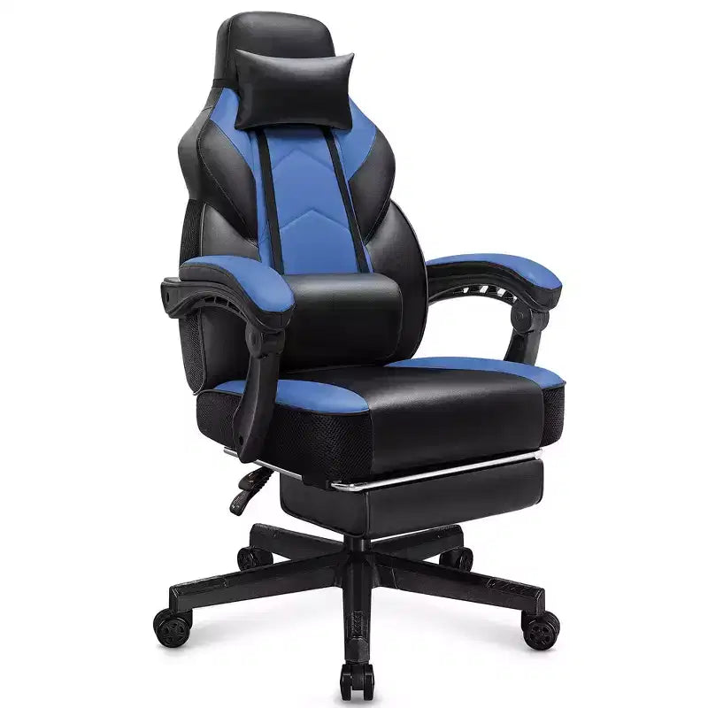 Sedia da Gaming con Schienale Alto con Poggiapiedi, Supporto Lombare Massaggiante e Girevole a 360°, Regolabile in Altezza, Pelle PU
