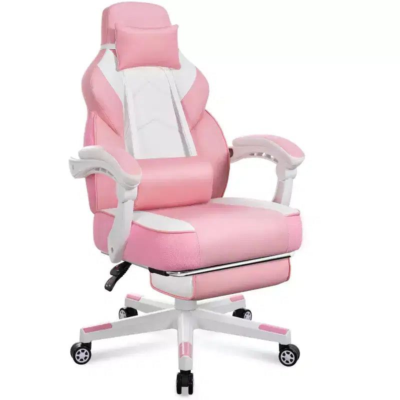 Sedia da Gaming con Schienale Alto con Poggiapiedi, Supporto Lombare Massaggiante e Girevole a 360°, Regolabile in Altezza, Pelle PU