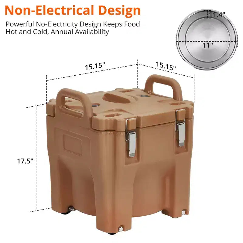 Contenitore Termico Porta Alimenti da 20 Litri con Cucchiaio, in Acciaio Inox, Caricamento dall'Alto, con Ruote e Blocco Laterale, per Catering