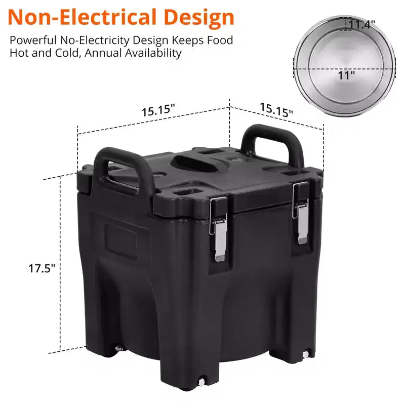 Contenitore Termico Porta Alimenti da 20 Litri con Cucchiaio, in Acciaio Inox, Caricamento dall'Alto, con Ruote e Blocco Laterale, per Catering