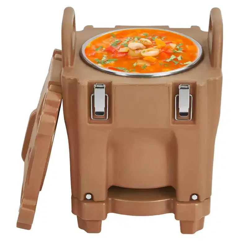 Contenitore Termico Porta Alimenti da 20 Litri con Cucchiaio, in Acciaio Inox, Caricamento dall'Alto, con Ruote e Blocco Laterale, per Catering