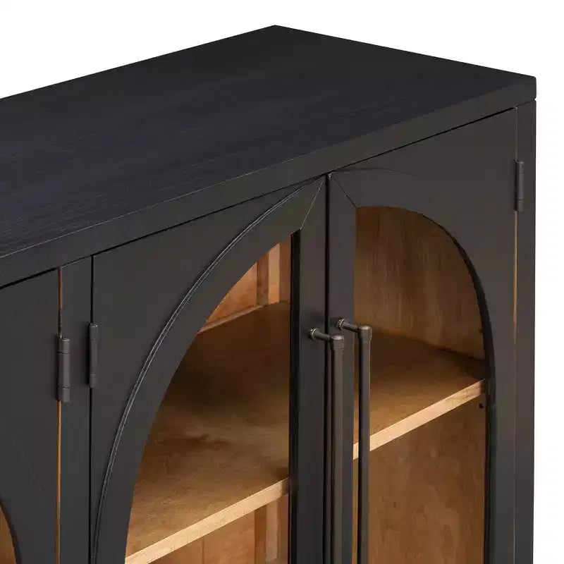 Credenza a buffet con ante in vetro ad arco e ripiani regolabili, 152,4 cm (L) x 40,4 cm (P) x 87,1 cm (A)