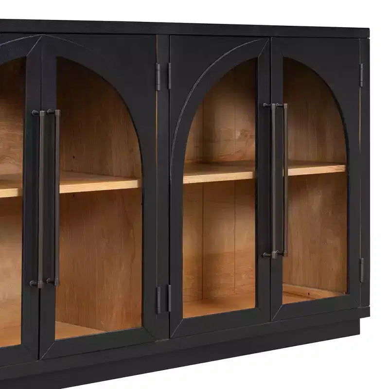 Credenza a buffet con ante in vetro ad arco e ripiani regolabili, 152,4 cm (L) x 40,4 cm (P) x 87,1 cm (A)