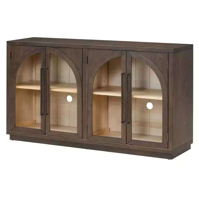 Credenza a buffet con ante in vetro ad arco e ripiani regolabili, 152,4 cm (L) x 40,4 cm (P) x 87,1 cm (A)
