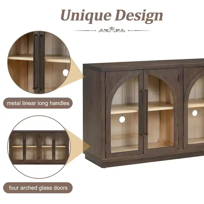 Credenza a buffet con ante in vetro ad arco e ripiani regolabili, 152,4 cm (L) x 40,4 cm (P) x 87,1 cm (A)