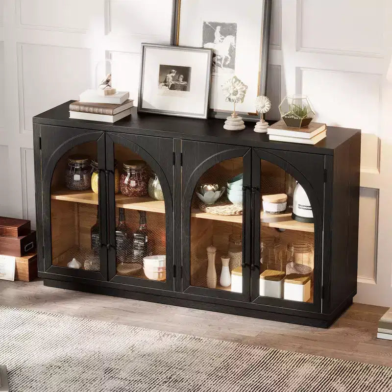 Credenza a buffet con ante in vetro ad arco e ripiani regolabili, 152,4 cm (L) x 40,4 cm (P) x 87,1 cm (A)