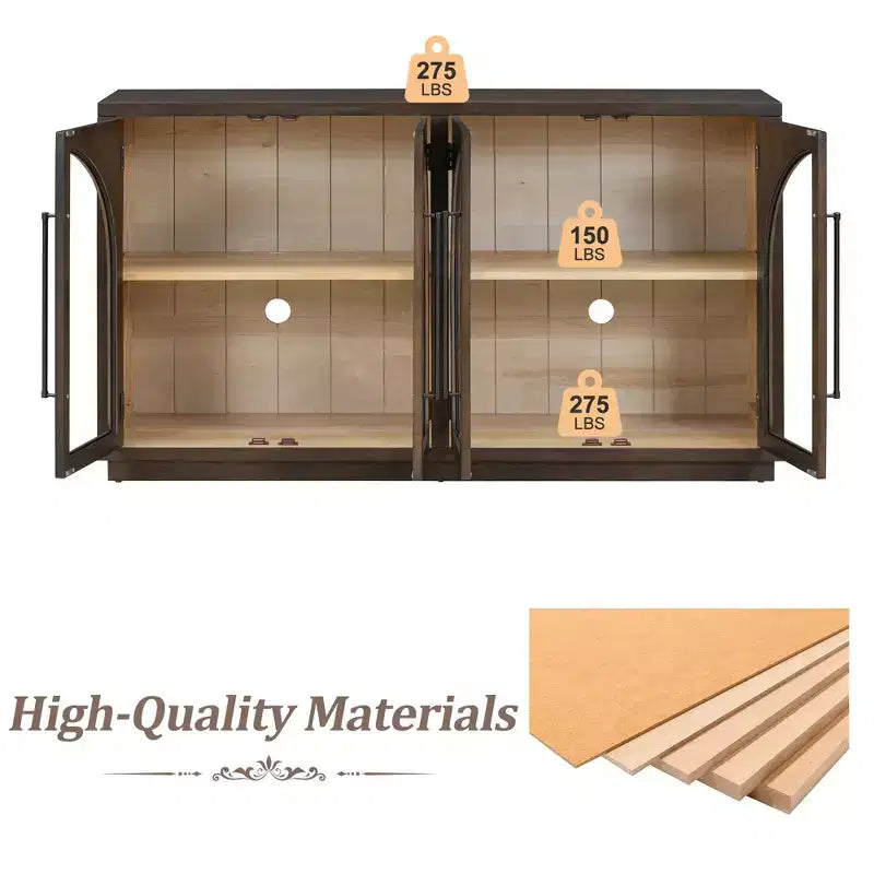 Credenza a buffet con ante in vetro ad arco e ripiani regolabili, 152,4 cm (L) x 40,4 cm (P) x 87,1 cm (A)