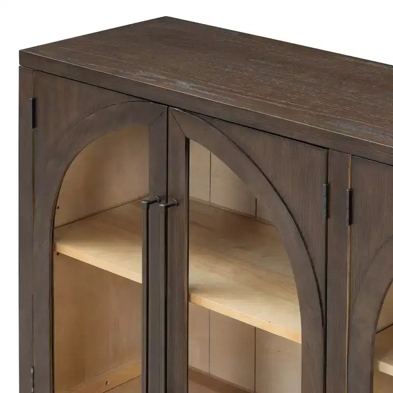 Credenza a buffet con ante in vetro ad arco e ripiani regolabili, 152,4 cm (L) x 40,4 cm (P) x 87,1 cm (A)