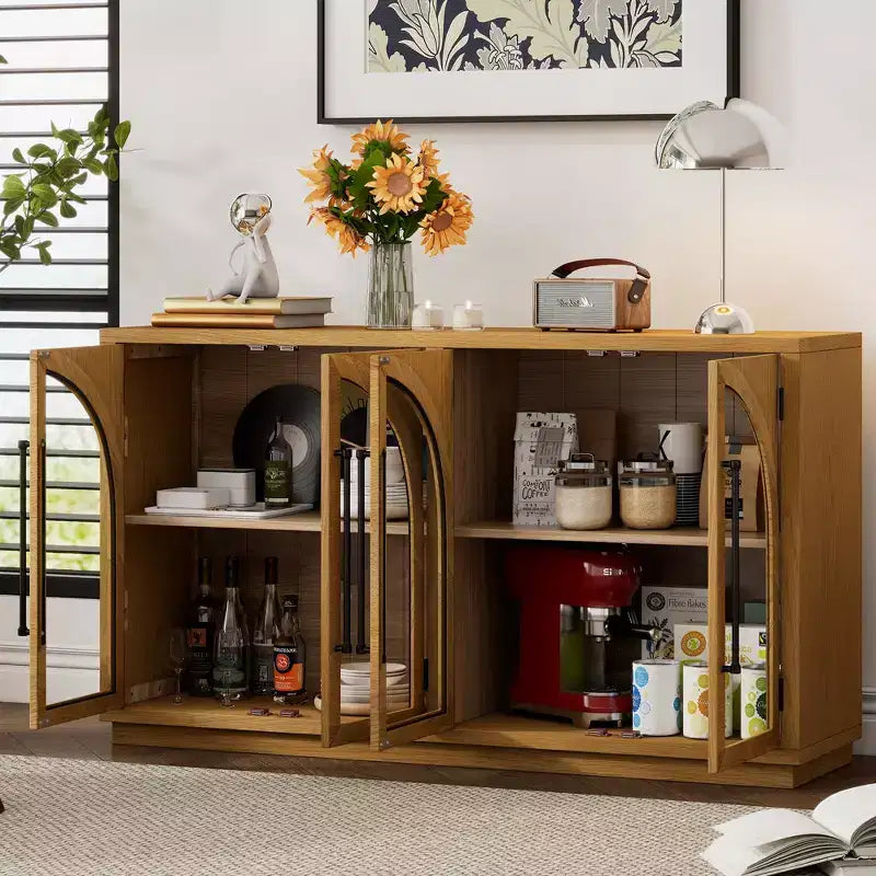 Credenza a buffet con ante in vetro ad arco e ripiani regolabili, 152,4 cm (L) x 40,4 cm (P) x 87,1 cm (A)