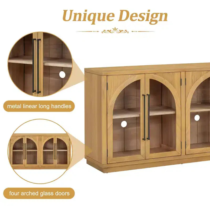 Credenza a buffet con ante in vetro ad arco e ripiani regolabili, 152,4 cm (L) x 40,4 cm (P) x 87,1 cm (A)