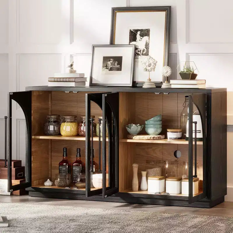 Credenza a buffet con ante in vetro ad arco e ripiani regolabili, 152,4 cm (L) x 40,4 cm (P) x 87,1 cm (A)