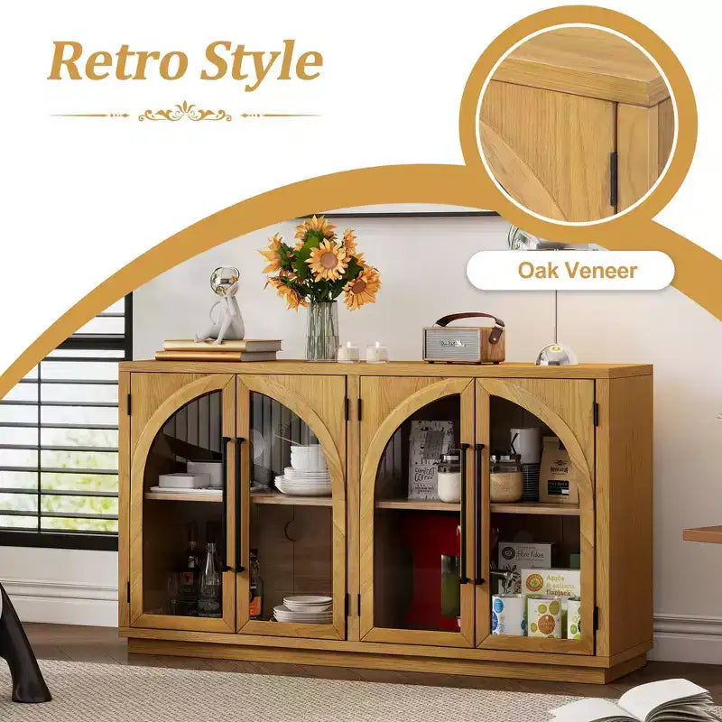 Credenza a buffet con ante in vetro ad arco e ripiani regolabili, 152,4 cm (L) x 40,4 cm (P) x 87,1 cm (A)
