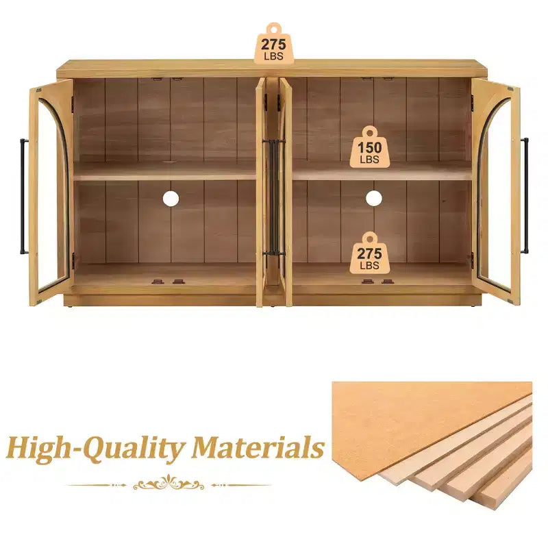 Credenza a buffet con ante in vetro ad arco e ripiani regolabili, 152,4 cm (L) x 40,4 cm (P) x 87,1 cm (A)