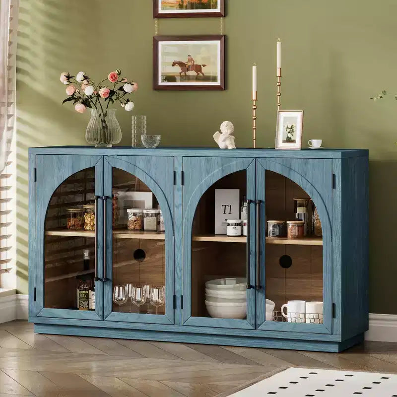 Credenza a buffet con ante in vetro ad arco e ripiani regolabili, 152,4 cm (L) x 40,4 cm (P) x 87,1 cm (A)
