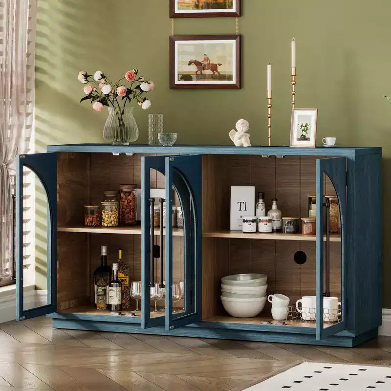 Credenza a buffet con ante in vetro ad arco e ripiani regolabili, 152,4 cm (L) x 40,4 cm (P) x 87,1 cm (A)