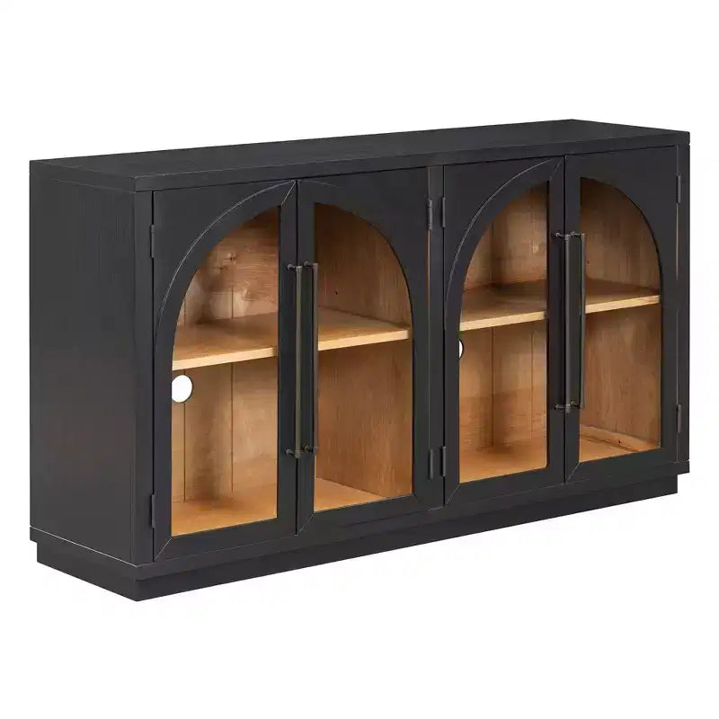 Credenza a buffet con ante in vetro ad arco e ripiani regolabili, 152,4 cm (L) x 40,4 cm (P) x 87,1 cm (A)