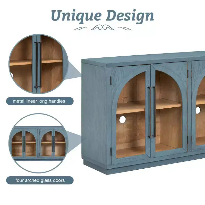 Credenza a buffet con ante in vetro ad arco e ripiani regolabili, 152,4 cm (L) x 40,4 cm (P) x 87,1 cm (A)