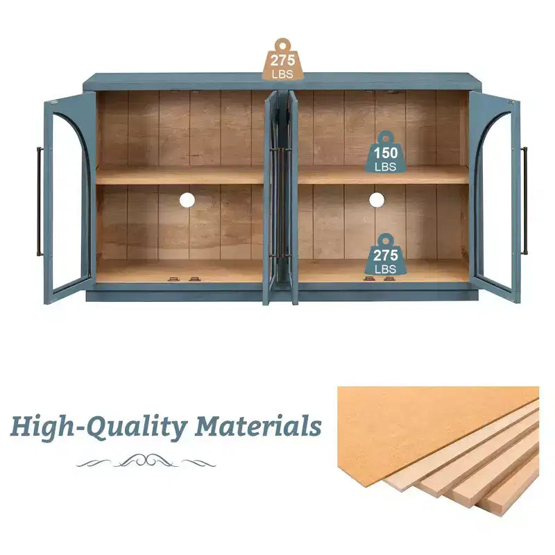 Credenza a buffet con ante in vetro ad arco e ripiani regolabili, 152,4 cm (L) x 40,4 cm (P) x 87,1 cm (A)