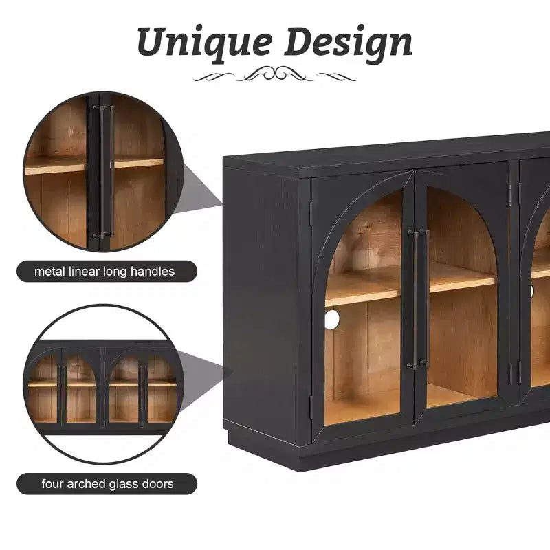 Credenza a buffet con ante in vetro ad arco e ripiani regolabili, 152,4 cm (L) x 40,4 cm (P) x 87,1 cm (A)