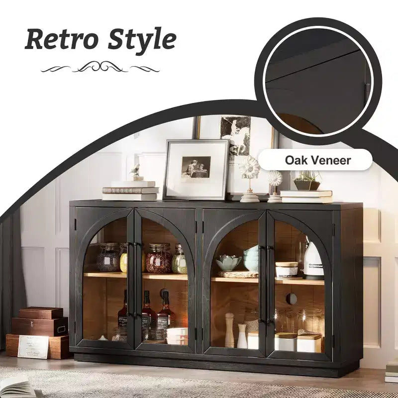 Credenza a buffet con ante in vetro ad arco e ripiani regolabili, 152,4 cm (L) x 40,4 cm (P) x 87,1 cm (A)
