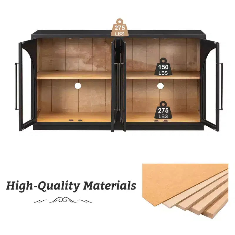 Credenza a buffet con ante in vetro ad arco e ripiani regolabili, 152,4 cm (L) x 40,4 cm (P) x 87,1 cm (A)