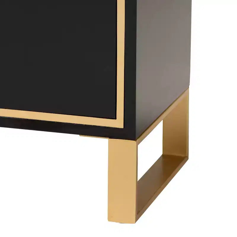Tavolino da Divano a 2 Cassetti con Spazio Contenitore, Struttura in Legno Massello, Finitura Nera e Oro, Stile Moderno