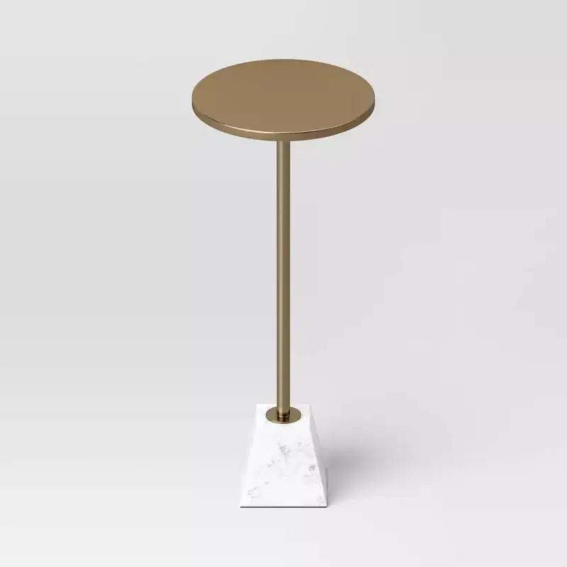 Tavolino Rotondo Effetto Marmo con Base in Metallo, per Soggiorno o Camera da Letto