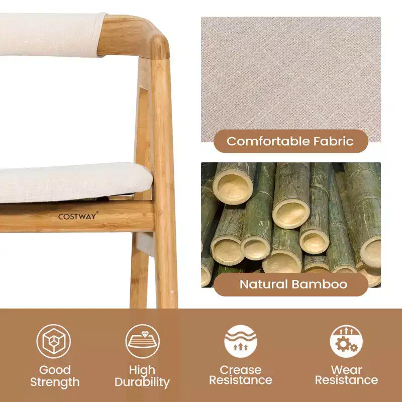 Set di 2 Poltrone con Braccioli in Bambù con Cuscino, Materiale Naturale, per Soggiorno o Patio