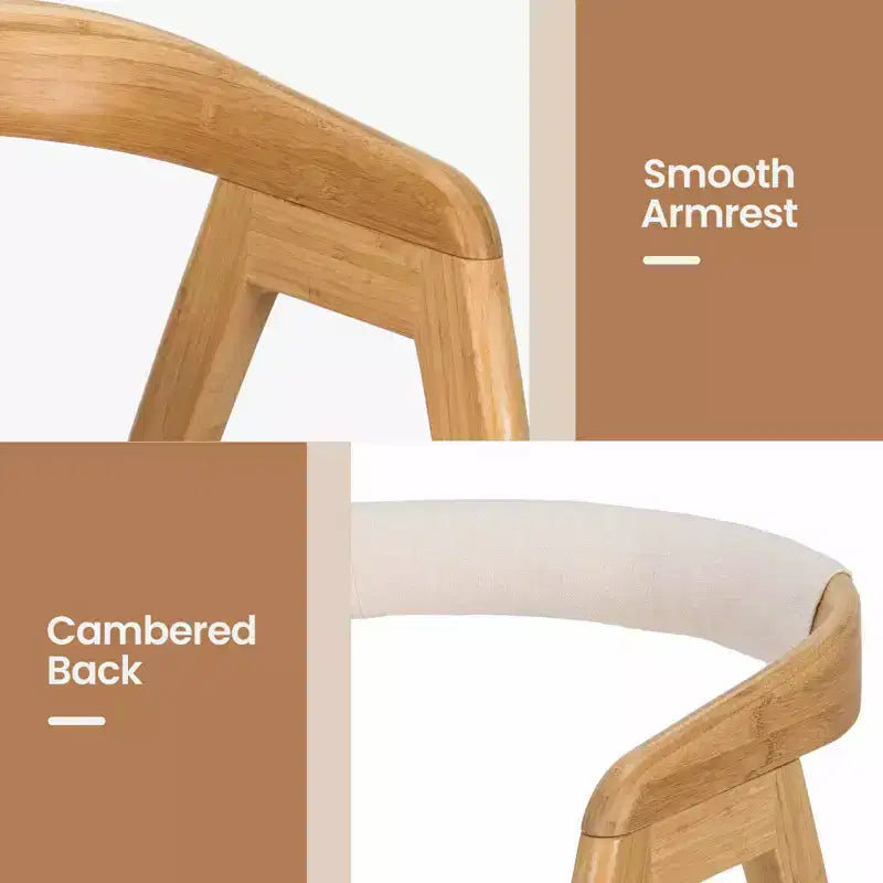 Set di 2 Poltrone con Braccioli in Bambù con Cuscino, Materiale Naturale, per Soggiorno o Patio