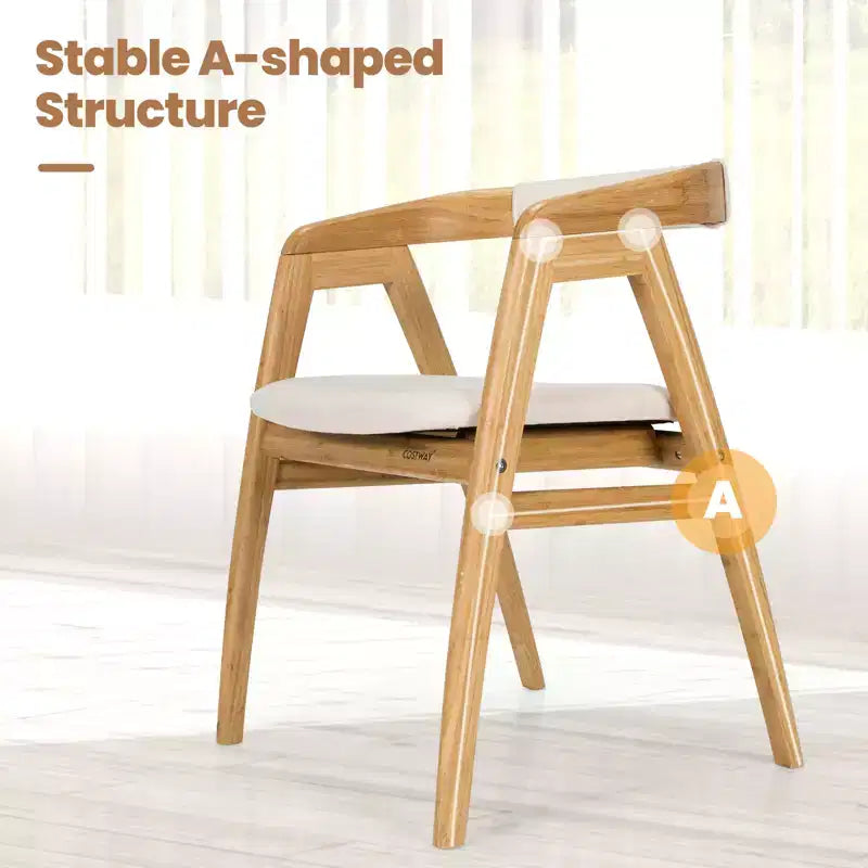 Set di 2 Poltrone con Braccioli in Bambù con Cuscino, Materiale Naturale, per Soggiorno o Patio