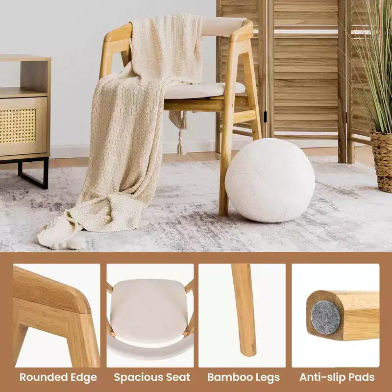 Set di 2 Poltrone con Braccioli in Bambù con Cuscino, Materiale Naturale, per Soggiorno o Patio