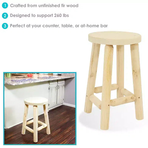 Sgabello da bancone con seduta rotonda in legno di abete non rifinito, 24"