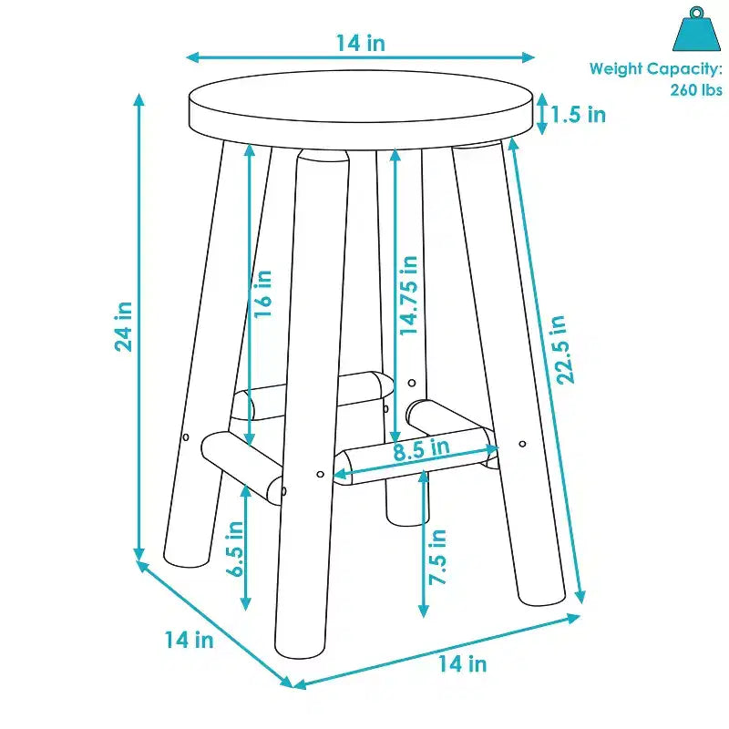 Sgabello da bancone con seduta rotonda in legno di abete non rifinito, 24"