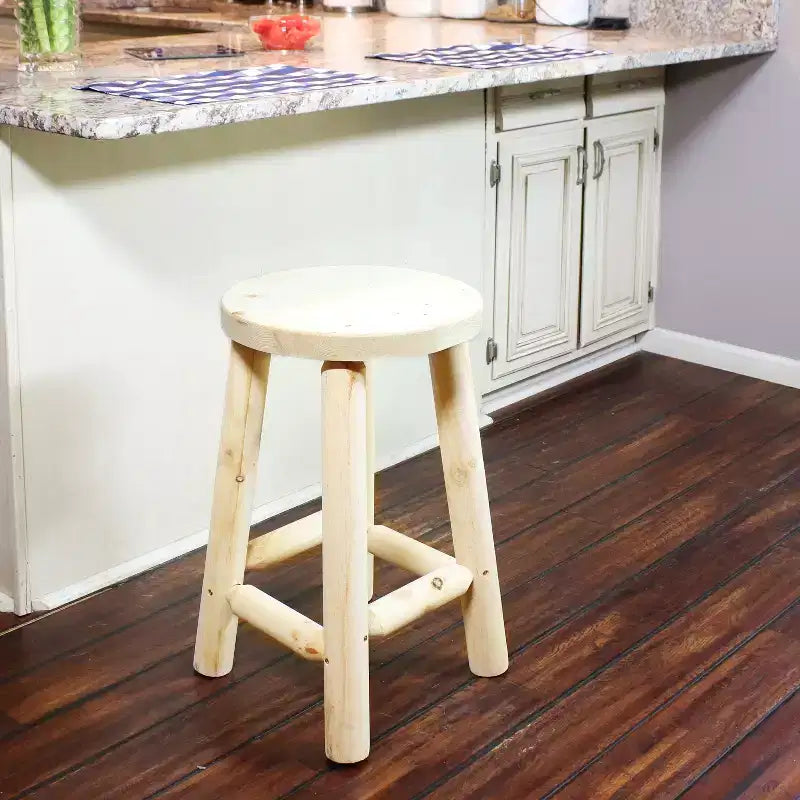 Sgabello da bancone con seduta rotonda in legno di abete non rifinito, 24"