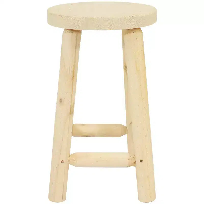 Sgabello da bancone con seduta rotonda in legno di abete non rifinito, 24"