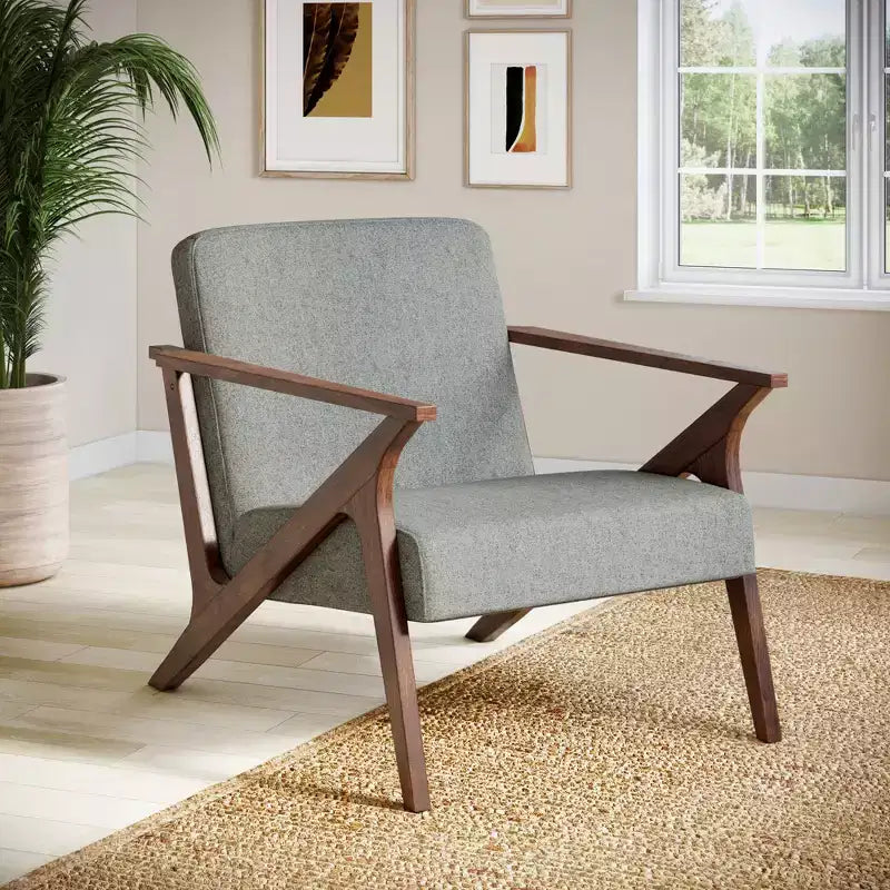 Poltrona d'accento moderna Mid-Century imbottita da 76 cm con struttura in legno