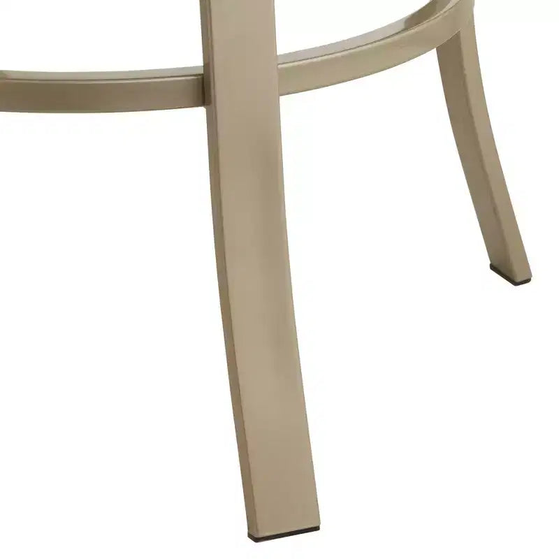 Sgabello da bar girevole in metallo, altezza seduta 74 cm, struttura color oro champagne, cuscino nero con schienale e poggiapiedi