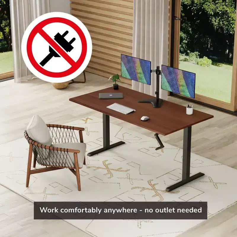 Scrivania Sit-Stand Regolabile in Altezza con Manovella, con Piano Largo 55", Intervallo di Altezza 29.7"–48.6"
