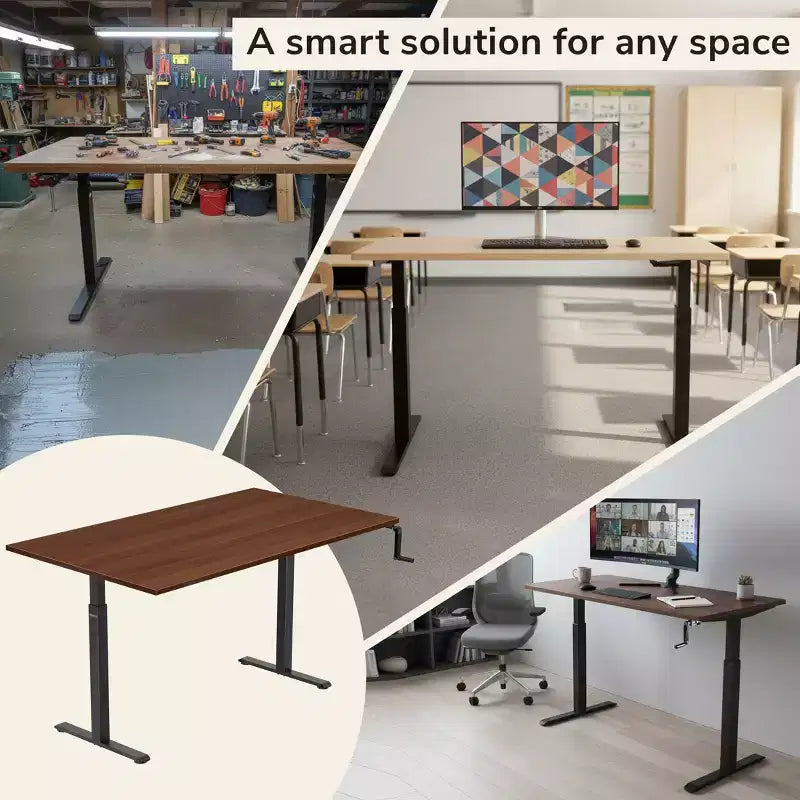 Scrivania Sit-Stand Regolabile in Altezza con Manovella, con Piano Largo 55", Intervallo di Altezza 29.7"–48.6"