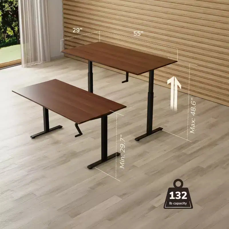 Scrivania Sit-Stand Regolabile in Altezza con Manovella, con Piano Largo 55", Intervallo di Altezza 29.7"–48.6"